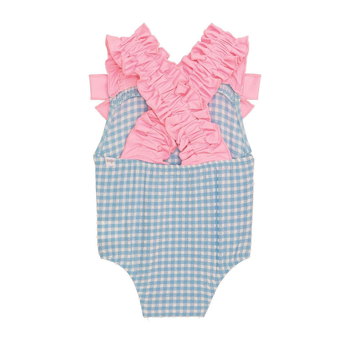 Mud Pie Girl's Blue Crinkle Check Swimsuit