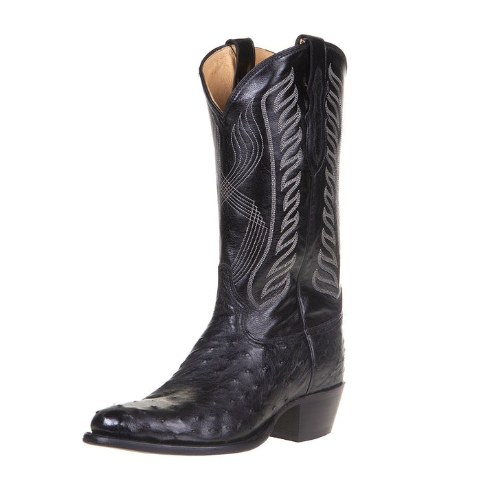 Men's Black Hermoso Full Quill Ostrich 13" Black Top Cowboy Boots