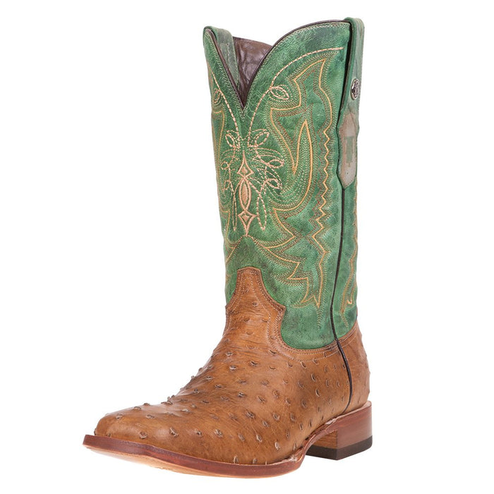 Men's Tanner Mark Antique Tan Full Quill Ostrich Print Cowboy Boots