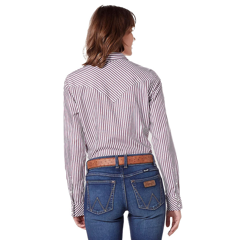 Wrangler Women's Red Stripe All Occasion Snap Long Sleeve Shirt