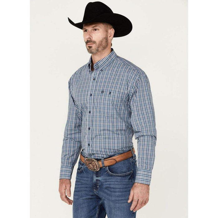 Wrangler Men's Classic Blue Plaid Button Down Shirt