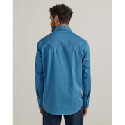 Wrangler Men's Wrinkle Resist Blue Solid Snap Shirt