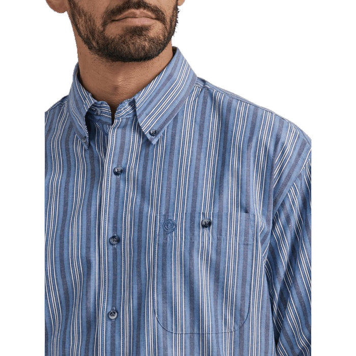 Wrangler Men's George Strait Blue Striped Button Down Shirt