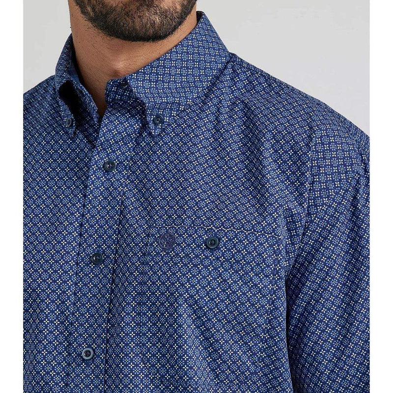 Wrangler Men's George Strait Blue Print Button Down Shirt