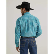 Wrangler Men's George Strait Teal Plaid Button Down Shirt