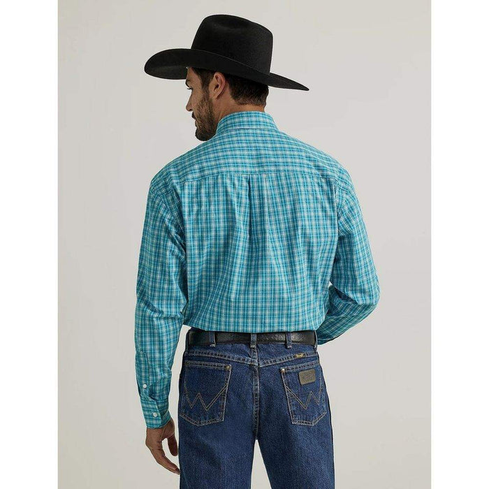 Wrangler Men's George Strait Teal Plaid Button Down Shirt