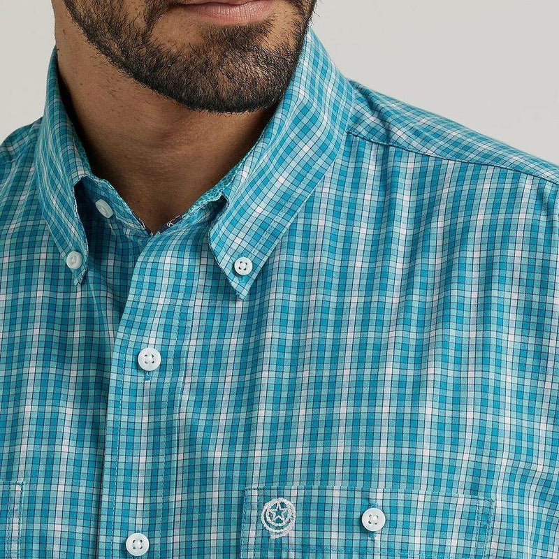 Wrangler Men's George Strait Teal Plaid Button Down Shirt