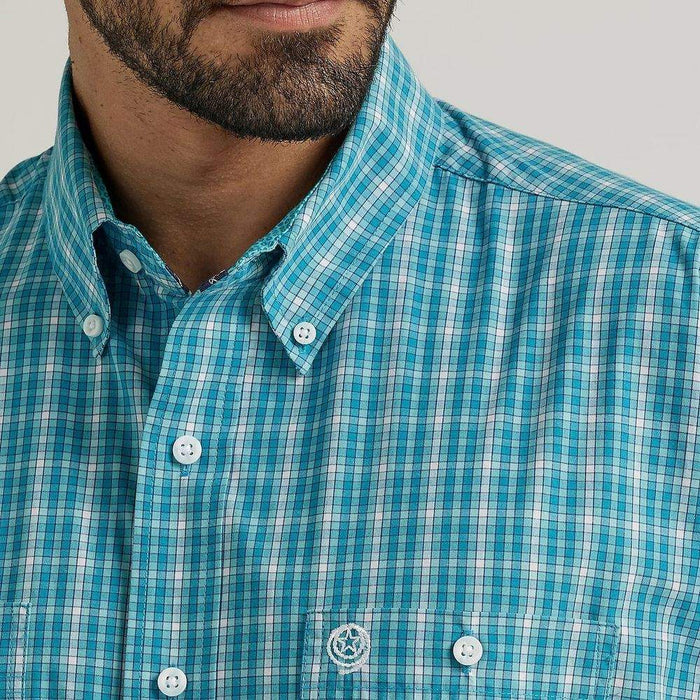 Wrangler Men's George Strait Teal Plaid Button Down Shirt
