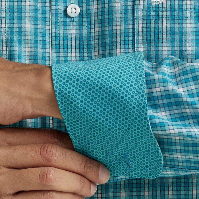 Wrangler Men's George Strait Teal Plaid Button Down Shirt