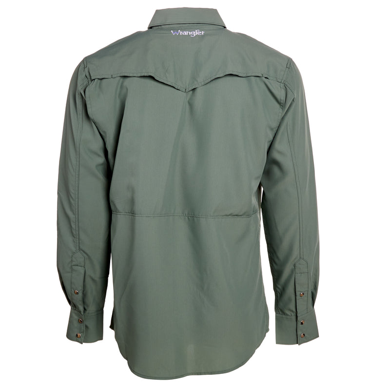 Wrangler Men's Hedge Green Performance Long Sleeve Snap Shirt