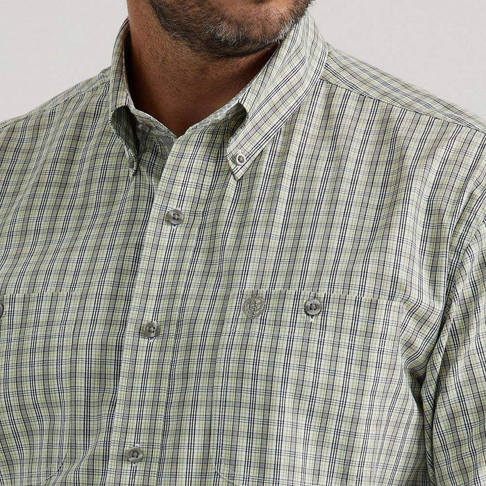 Wrangler Mens George Strait Green Plaid Long Sleeve Shirt