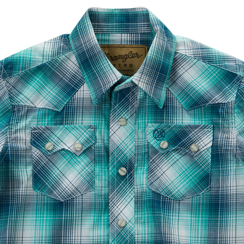 Wrangler Boy's Blue Plaid Retro Snap Shirt