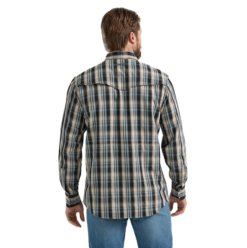 Wrangler Mens Performance Tan/Blk Plaid Shirt
