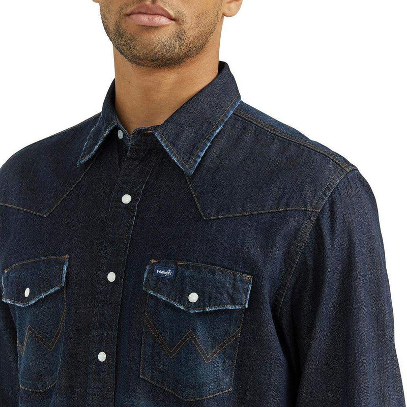 Wrangler Men's Dark Denim Vintage Snap Shirt