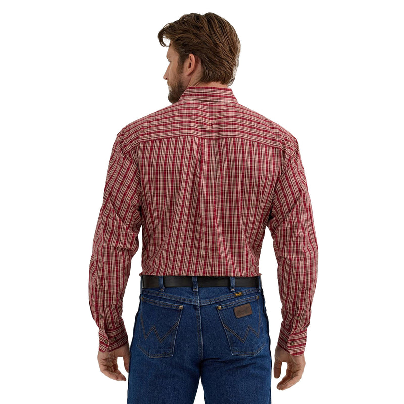 Wrangler Mens Red Plaid Long Sleeve Button Down Shirt