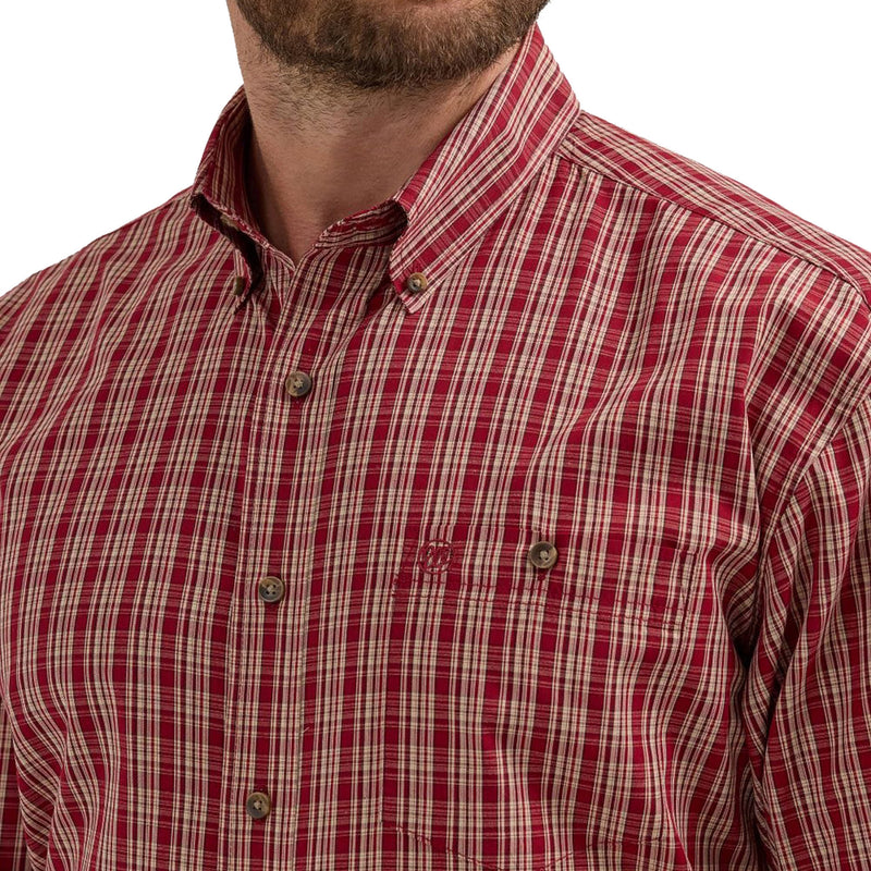 Wrangler Mens Red Plaid Long Sleeve Button Down Shirt
