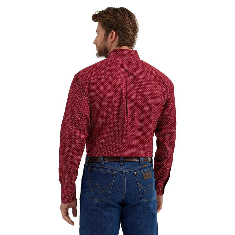 Wrangler Mens Red Geometric Print Long Sleeve Button Down Shirt