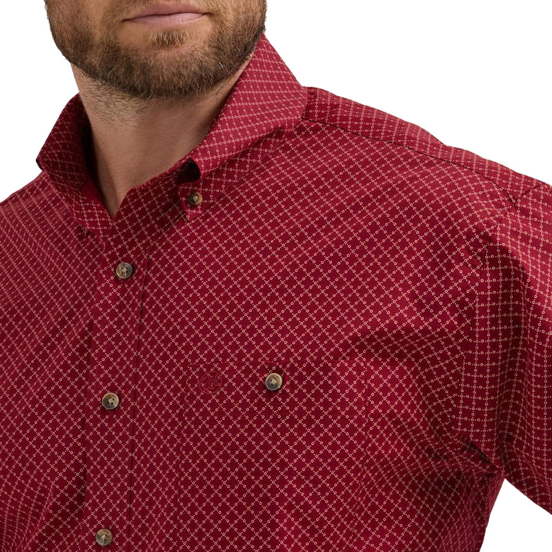 Wrangler Mens Red Geometric Print Long Sleeve Button Down Shirt