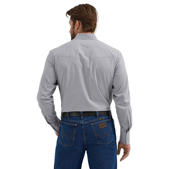 Wrangler Men's Wrinkle Resist Long Sleeve Grey Stripe Snap Shirt