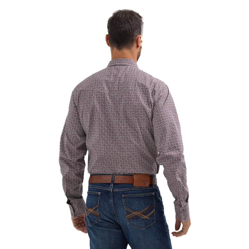 Wrangler Mens 20X Grey/Wine Print Long Sleeve Snap Shirt