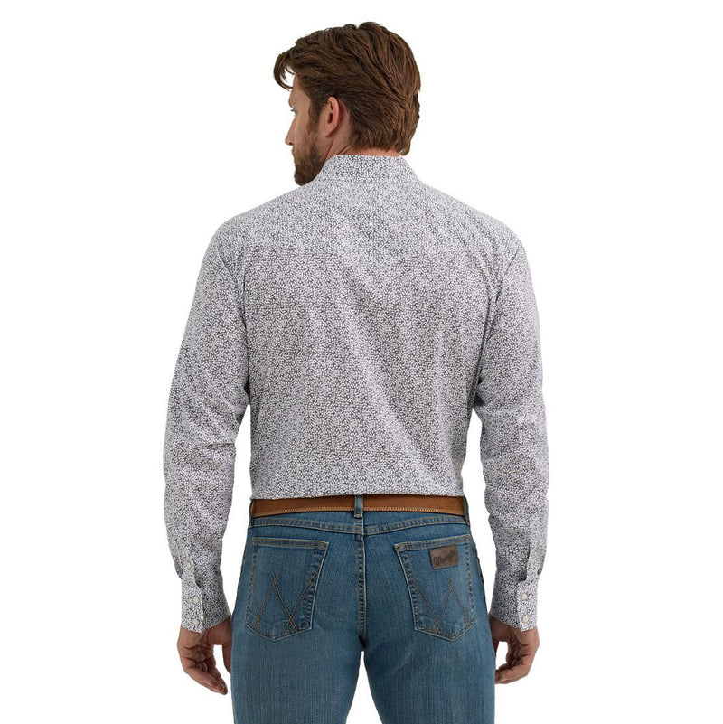 Wrangler Mens 20X Grey/White Print Long Sleeve Snap Shirt