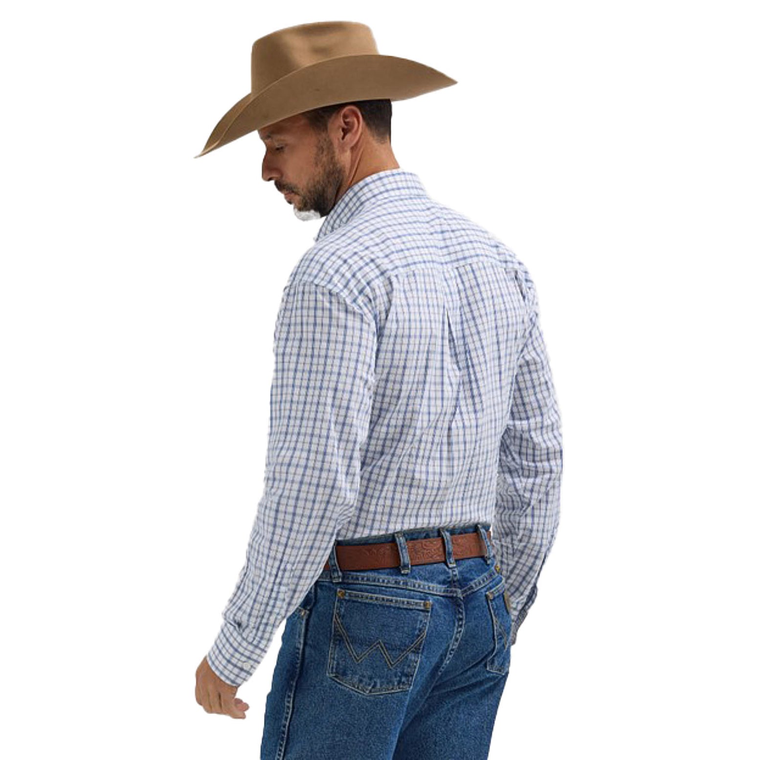 Wrangler Strait White Blue Check Shirt