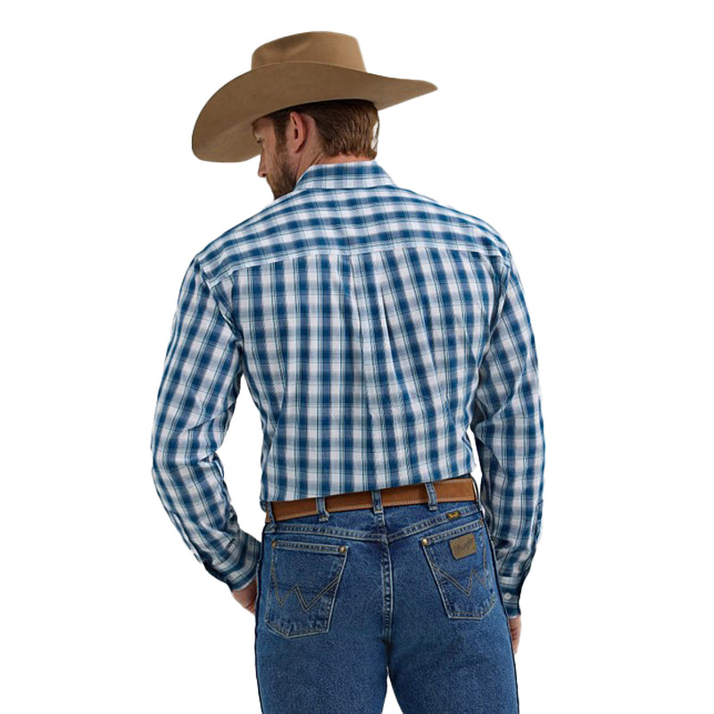 Wrangler Men's George Strait Long Sleeve Navy Plaid Shirt