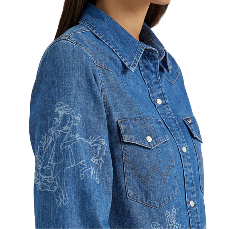 Wrangler Womens Denim Snap Cowboy Laser Shirt