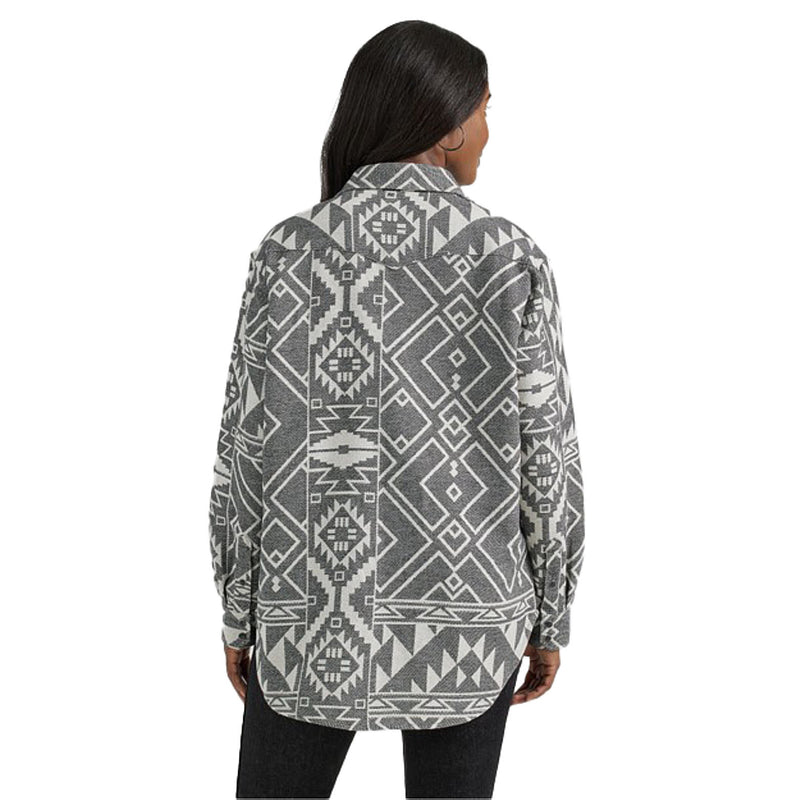 Wrangler Womens Retro Grey Geo Print Long Sleeve Snap Shirt