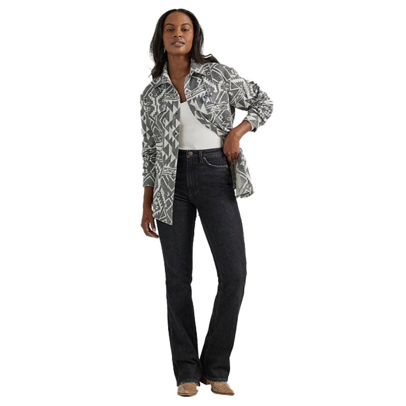 Wrangler Womens Retro Grey Geo Print Long Sleeve Snap Shirt