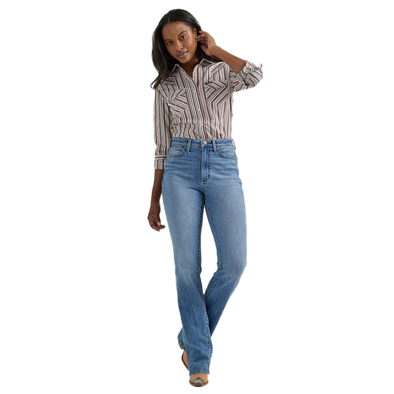 Wrangler Womens Metallic Pink/Grey Stripe Snap Shirt