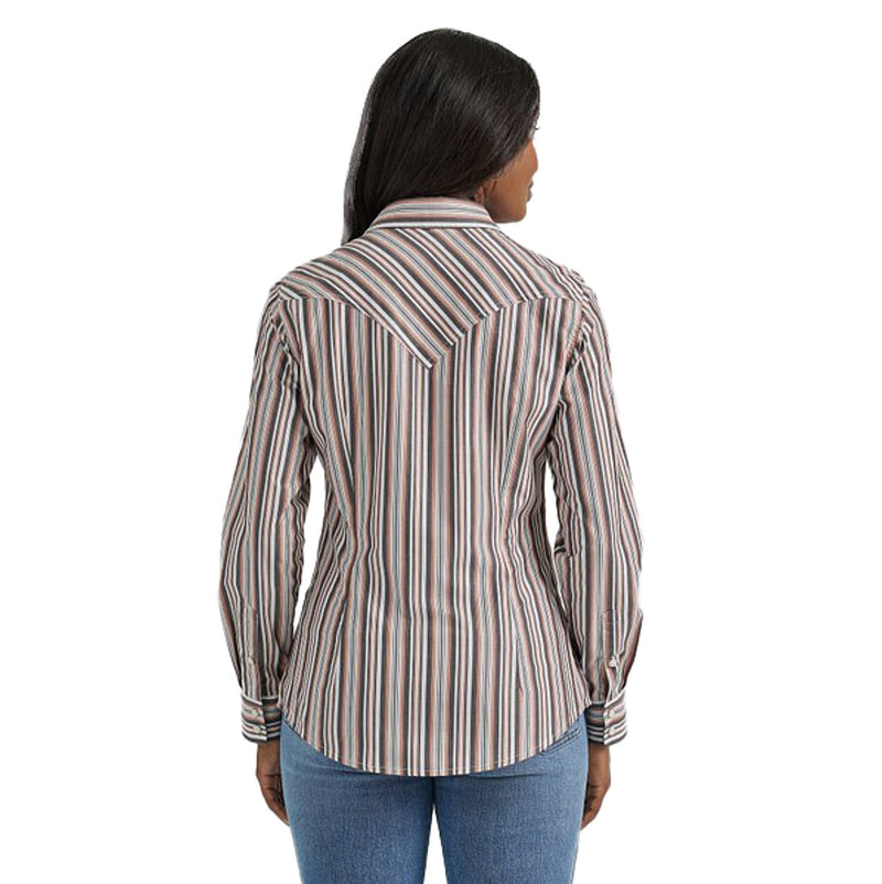 Wrangler Womens Metallic Pink/Grey Stripe Snap Shirt