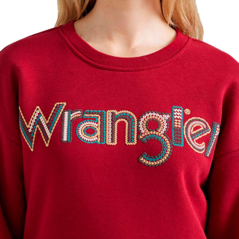 Wrangler Womens Red Crochet Print Logo Pullover