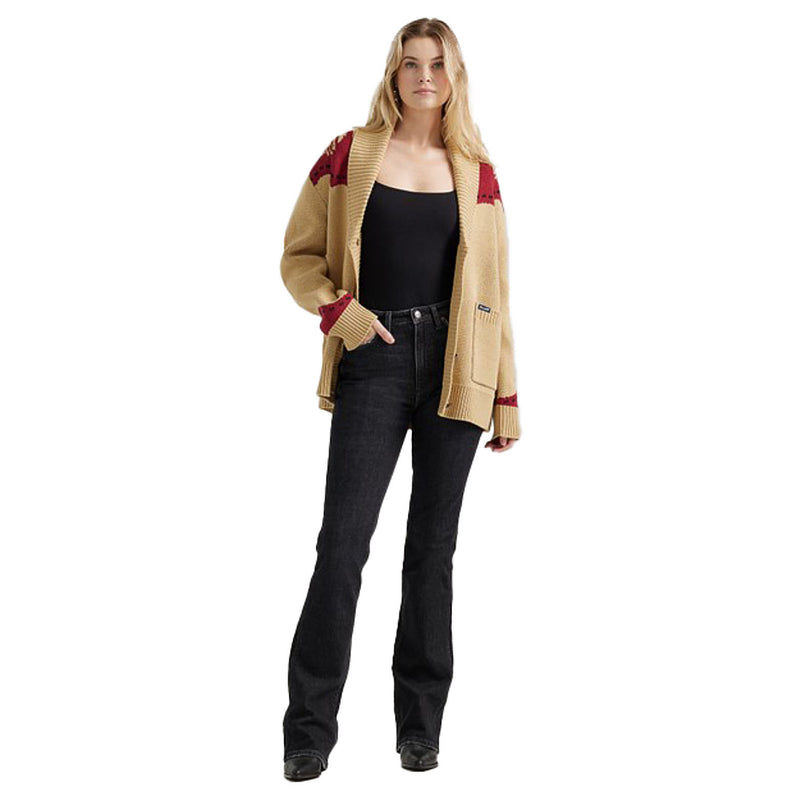 Wrangler Womens Tan Long Live Collar Cardigan