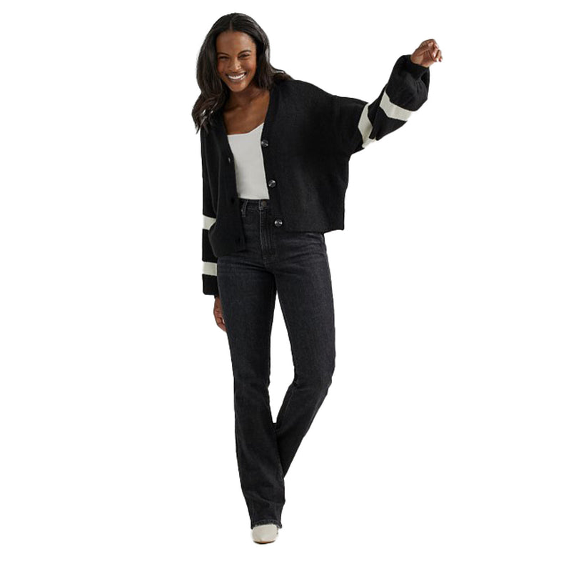 Wrangler Womens Black Logo Blouson Sleeve Cardigan