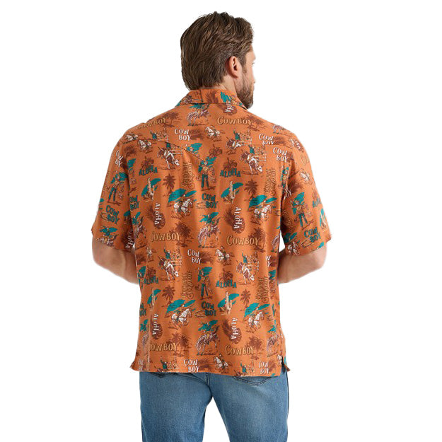 Wrangler Mens Orange Coconut Cowboy Short Sleeve Snap Shirt