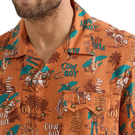 Wrangler Mens Orange Coconut Cowboy Short Sleeve Snap Shirt