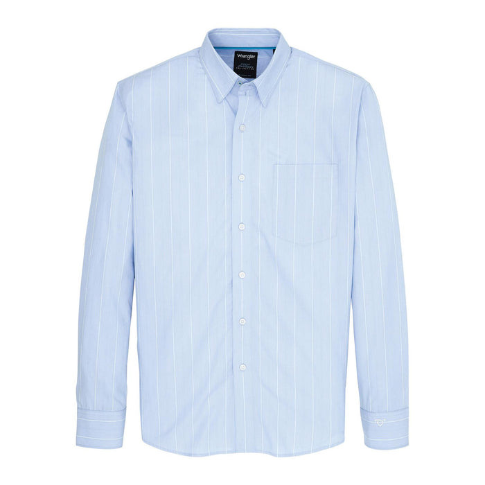 Wrangler Mens Cody Johnson Blue Stripe Long Sleeve Button Shirt
