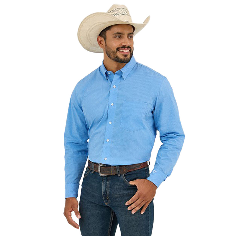 Wrangler Mens Cody Johnson Blue Polka Dot L/S Button Shirt