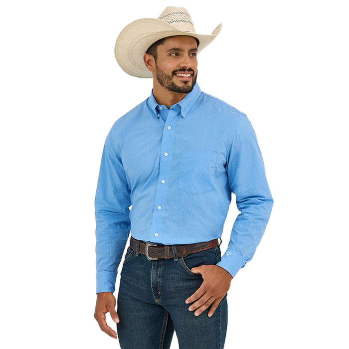 Wrangler Mens Cody Johnson Blue Polka Dot L/S Button Shirt