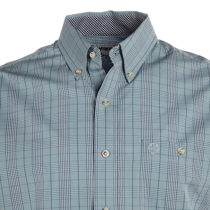 Wrangler Mens George Strait Blue Plaid Long Sleeve Button Shirt
