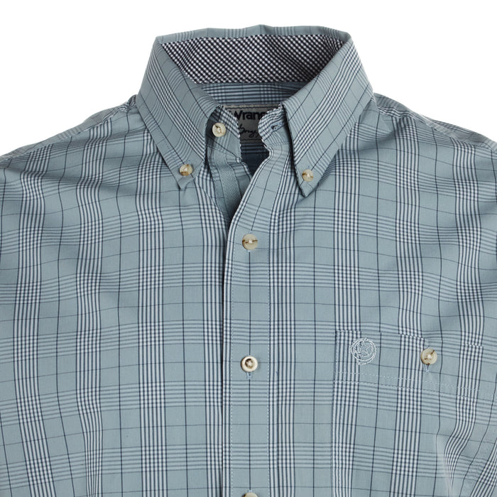 Wrangler Mens George Strait Blue Plaid Long Sleeve Button Shirt