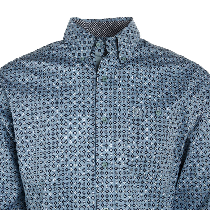 Wrangler Mens George Strait Blue Print Long Sleeve Button Shirt
