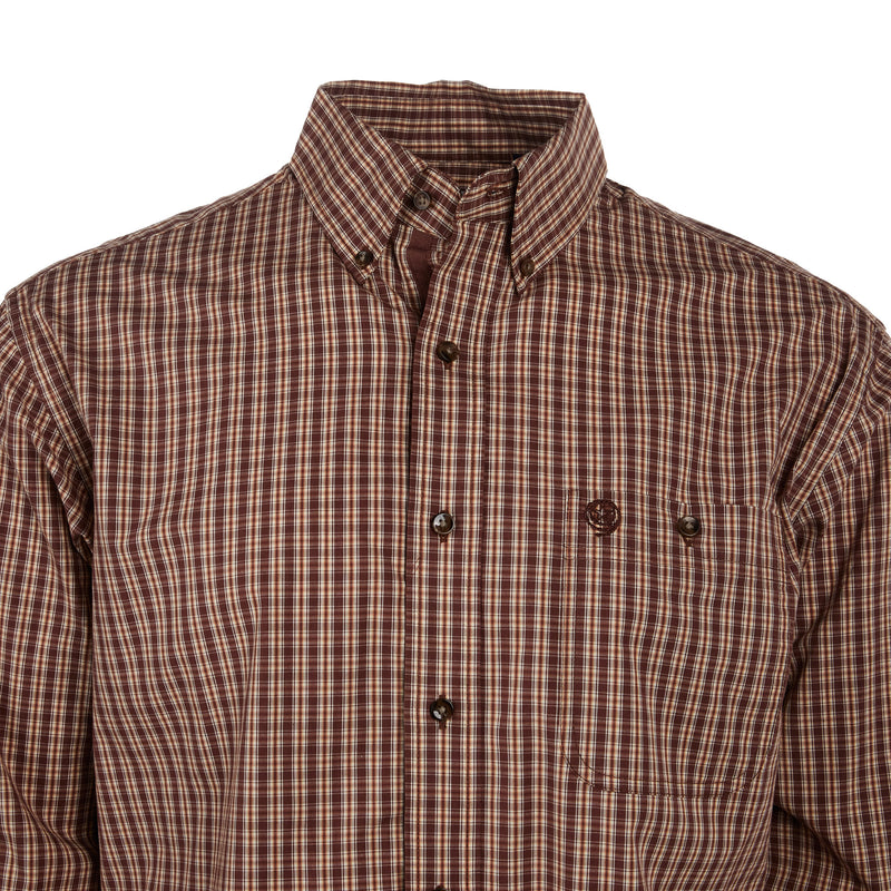 Wrangler Mens George Strait Brown Plaid Long Sleeve Button Down Shirt
