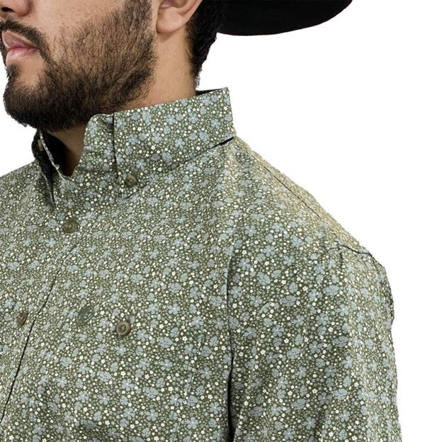 Wrangler Mens George Strait Green Floral Long Sleeve Shirt