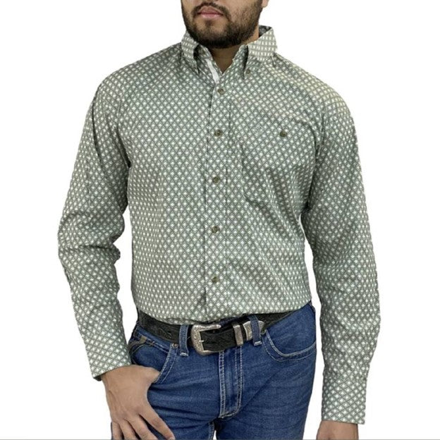 Wrangler Mens George Strait Green Print Long Sleeve Shirt