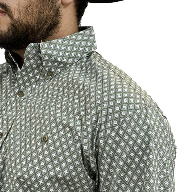 Wrangler Mens George Strait Green Print Long Sleeve Shirt