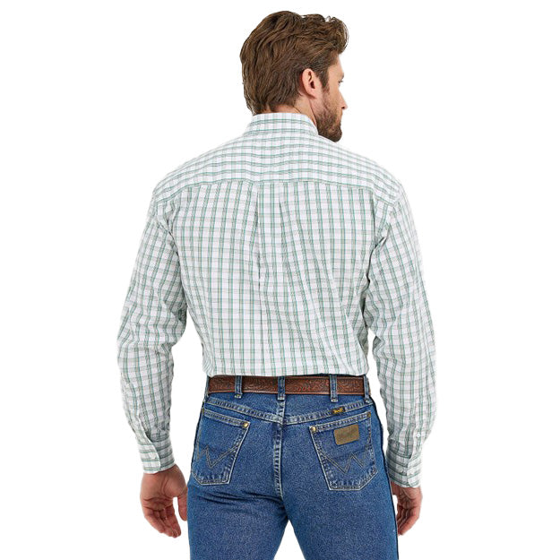 Wrangler Men's George Strait White and Green Plaid Shirt