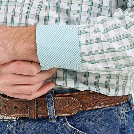 Wrangler Men's George Strait White and Green Plaid Shirt