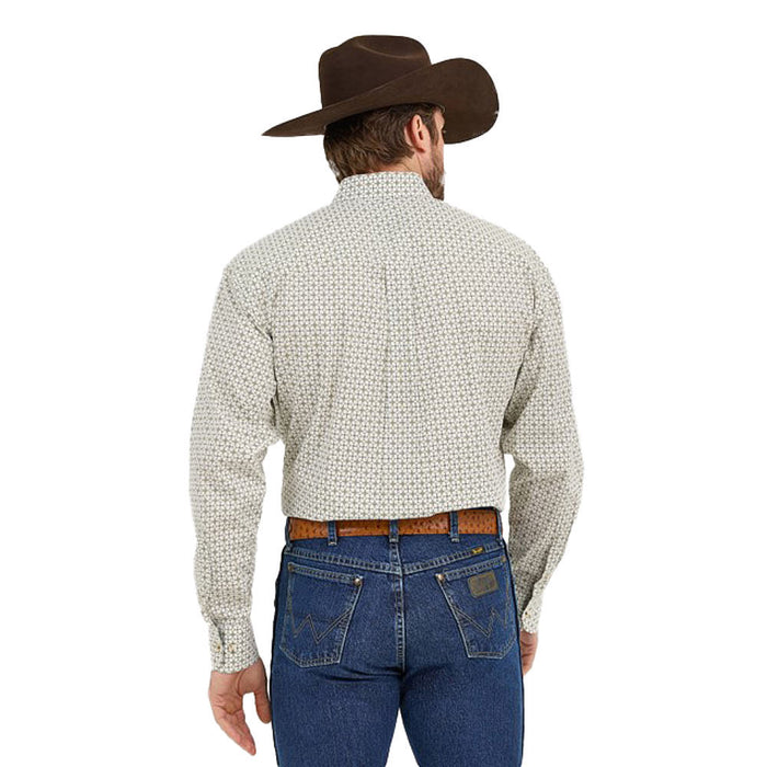 Wrangler Mens George Strait Tan Print Long Sleeve Button Down Shirt